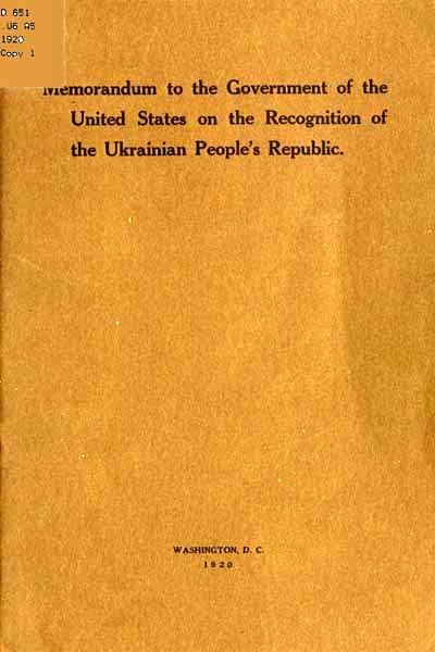 Memorandum to the Government of the United States on the Recognition of the Ukrainian People's Republic