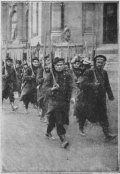 Phot. Excelsior FRENCH MARINES MARCHING OUT OF THEIR DÉPÔT AT THE GRAND PALAIS, PARIS