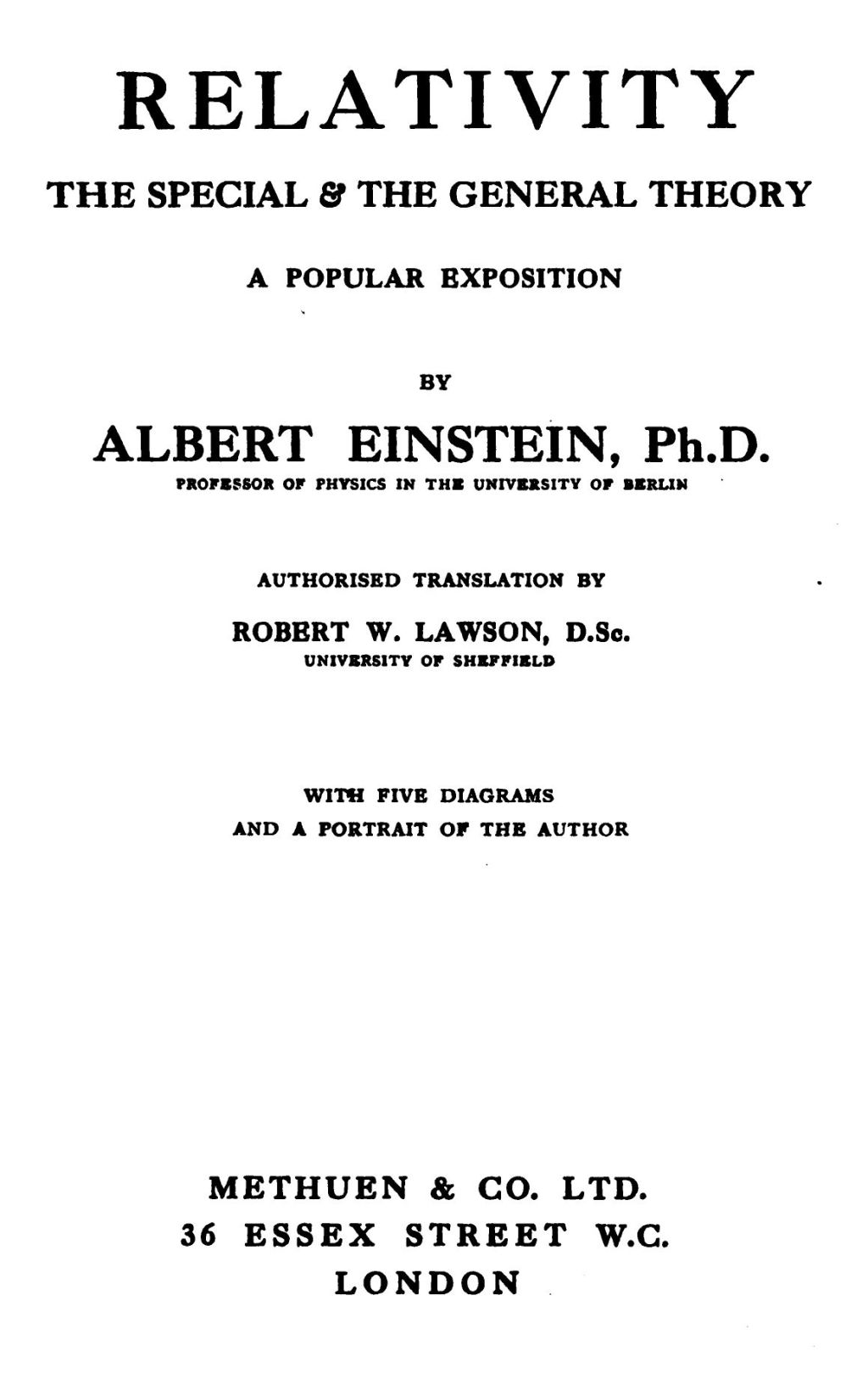 Relativity: The Special & the General Theory&#10;A Popular Exposition, 3rd ed.