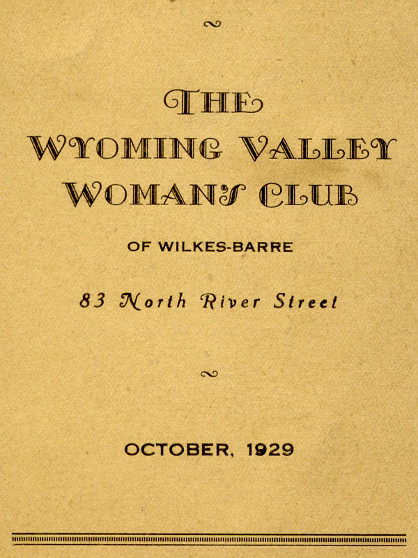 Program for October 1929: The Wyoming Valley Woman's Club of Wilkes-Barre