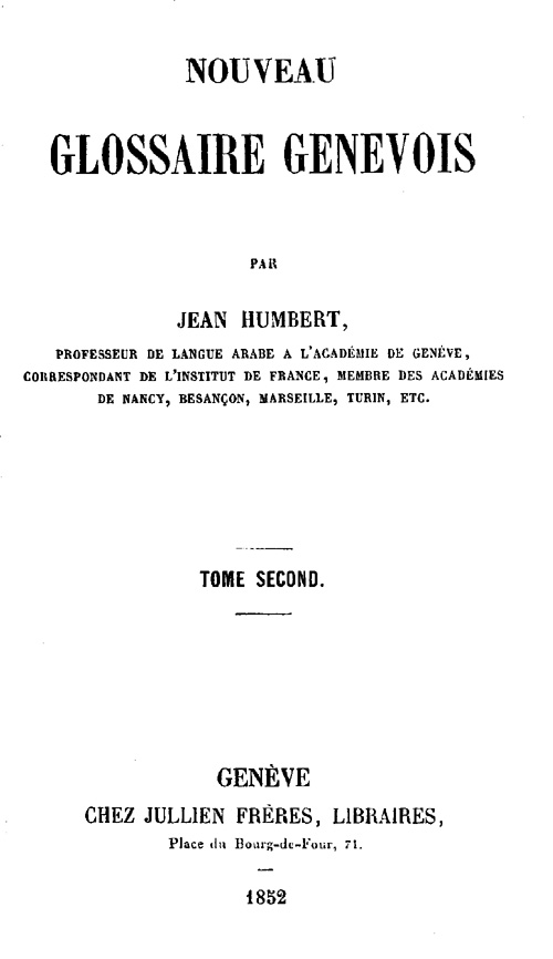 Nouveau Glossaire Genevois, tome 2/2