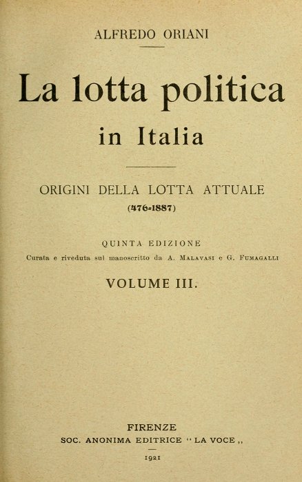 La lotta politica in Italia, Volume 3 (of 3)&#10;Origini della lotta attuale (476-1887); Quinta edizione