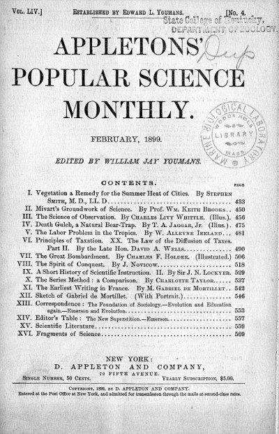 Appletons' Popular Science Monthly, February 1899&#10;Volume LIV, No. 4, February 1899