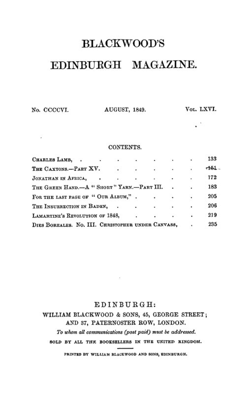 Blackwood'un Edinburg Dergisi, Cilt 66 No.406, Ağustos 1849