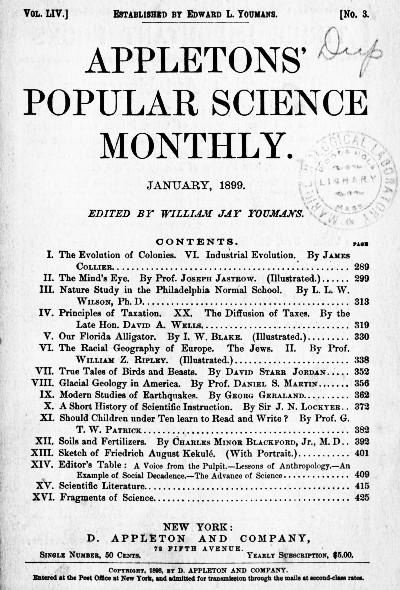Appletons' Popular Science Monthly, January 1899&#10;Volume LIV, No. 3, January 1899
