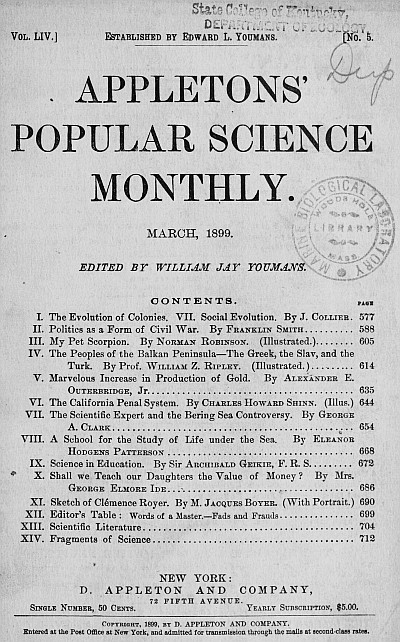 Appletons' Popüler Bilim Aylığı, Mart 1899 Cilt LIV, No. 5, Mart 1899