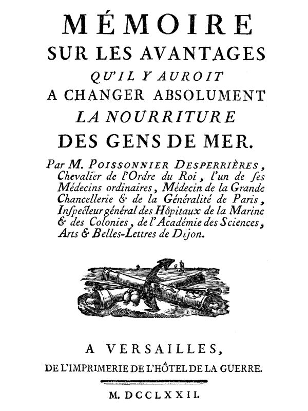 Mémoire sur les avantages qu'il y auroit à changer absolument la nourriture des gens de mer