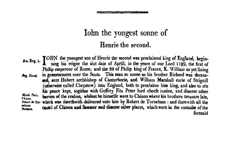 Chronicles of England, Scotland and Ireland (2 of 6): England (07 of 12)&#10;Iohn the Yongest Sonne of Henrie the Second