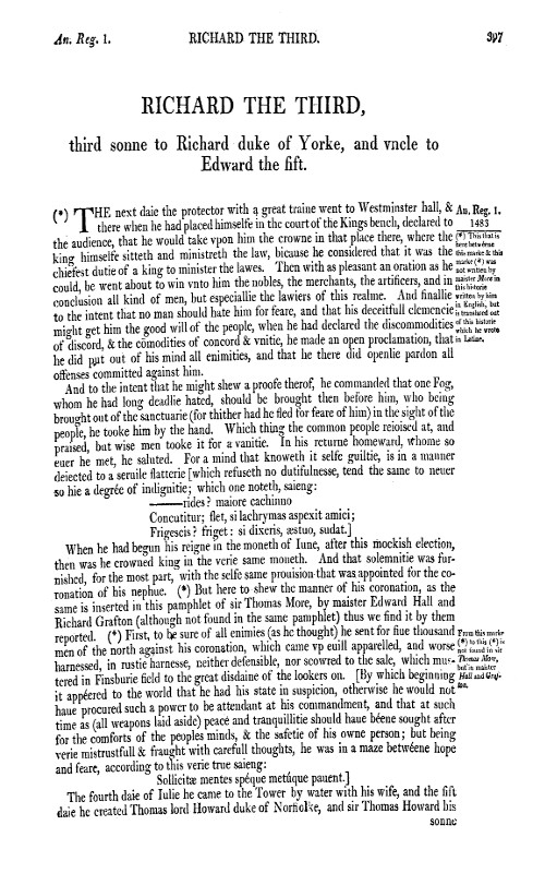 Chronicles of England, Scotland and Ireland (3 of 6): England (6 of 9)&#10;Richard the Third, Third Sonne to Richard Duke of Yorke, and Uncle to Edward the Fift