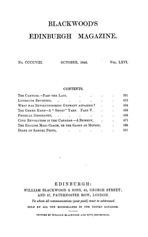 Blackwood's Edinburgh Magazine, Volume 66, No. 408, October 1849