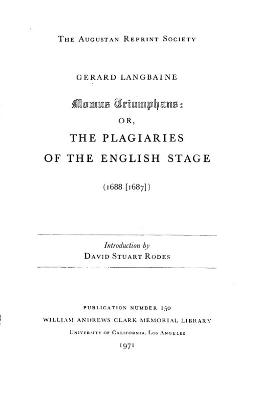 Momus Triumphans: or, the Plagiaries of the English Stage (1688[1687])