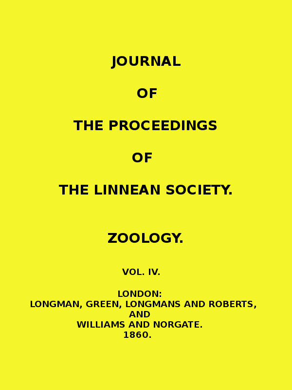 Journal of the Proceedings of the Linnean Society - Vol. 4&#10;Zoology