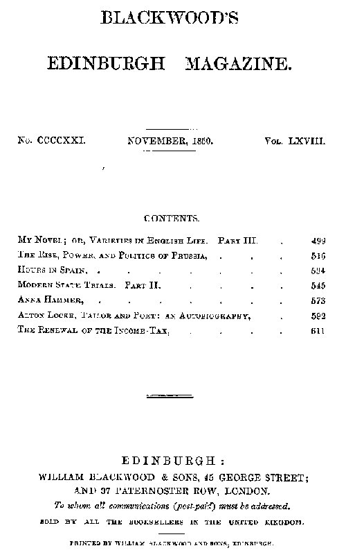 Blackwood'un Edinburgh Dergisi, Cilt 68, No. 421, Kasım 1850