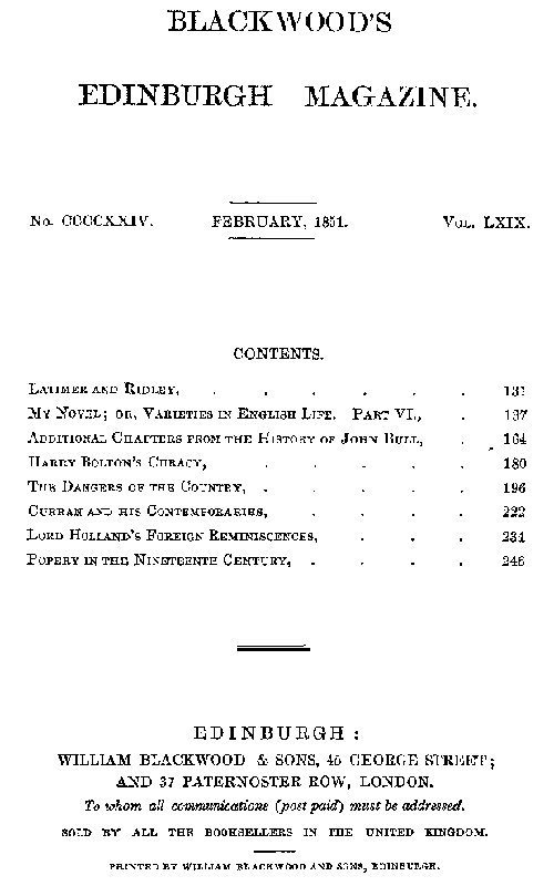 Blackwood's Edinburgh Magazine, Volume 69, No. 424, February 1851