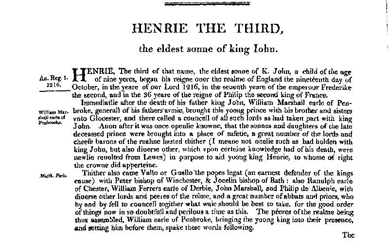 Chronicles of England, Scotland and Ireland (2 of 6): England (08 of 12)&#10;Henrie the Third, the Eldest Sonne of King Iohn