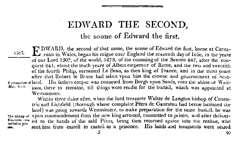 Chronicles of England, Scotland and Ireland (2 of 6): England (10 of 12)&#10;Edward the Second, the Sonne of Edward the First