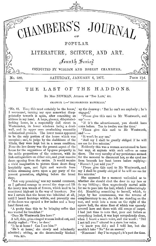 Chambers's Journal of Popular Literature, Science, and Art, No. 680&#10;January 6, 1877