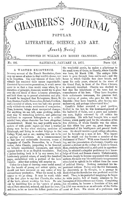 Chambers'ın Popüler Edebiyat, Bilim ve Sanat Dergisi, No. 68113 Ocak 1877