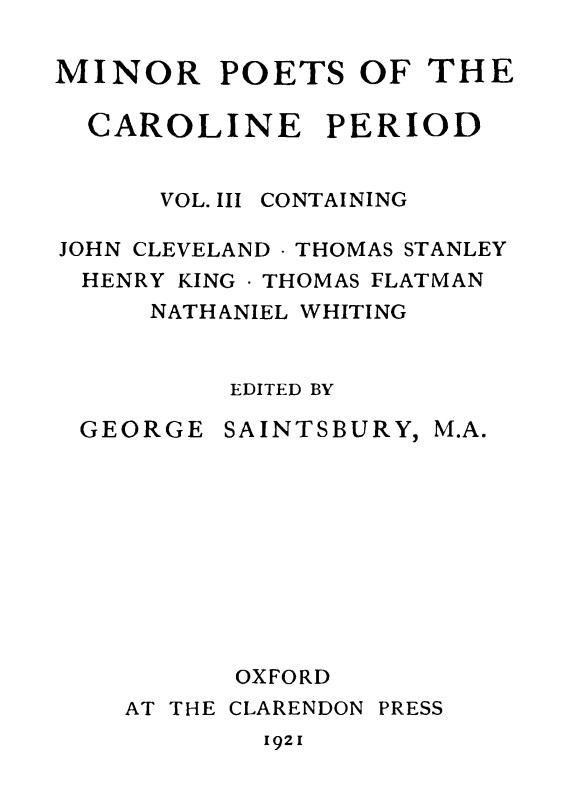 Minor Poets of the Caroline Period, Vol. III
