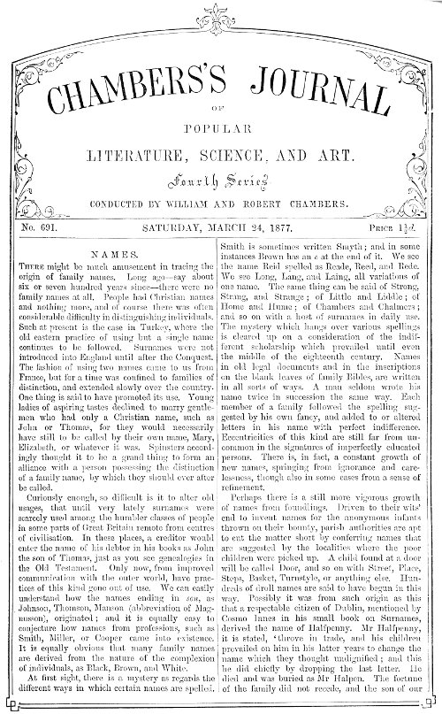 Chambers's Journal of Popular Literature, Science, and Art, No. 691&#10;March 24, 1877