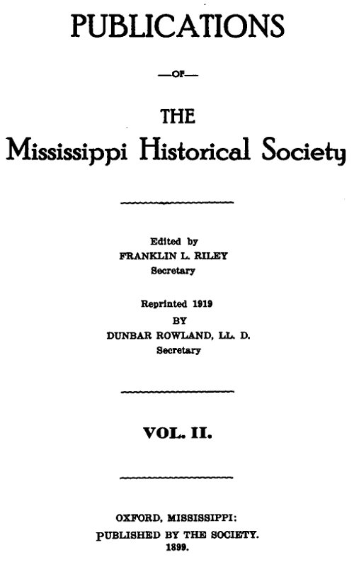 Mississippi Tarih Derneği Yayınları, Cilt 02 (14'ten), 1899