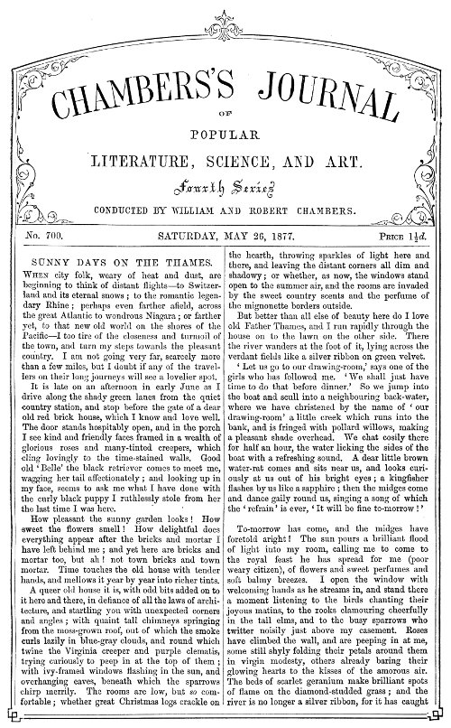 Chambers's Journal of Popular Literature, Science, and Art, No. 700&#10;May 26, 1877