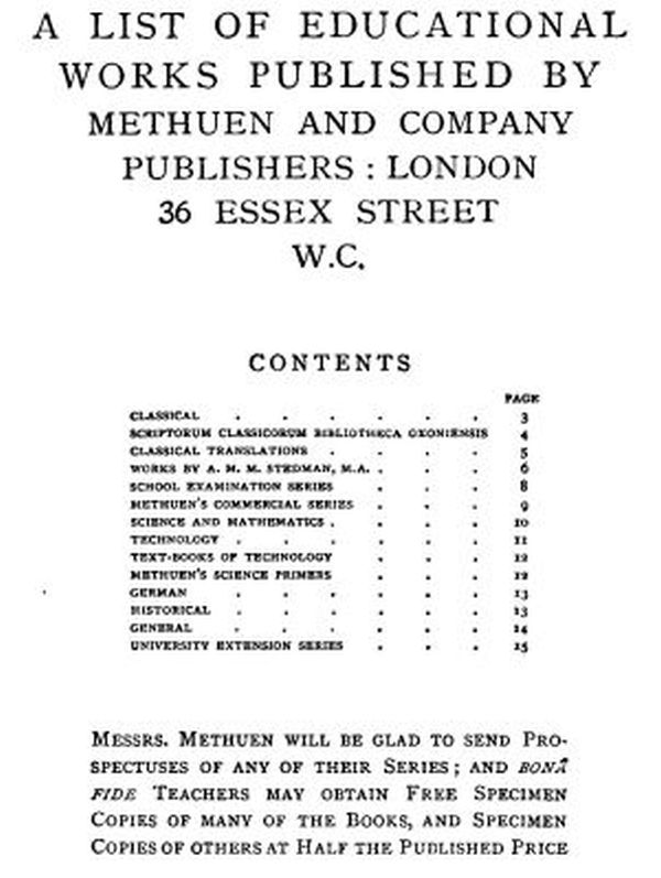 Methuen & Company tarafından Haziran 1900'de Yayınlanan Eğitim Hizmetleri Listesi