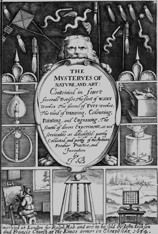 The Mysteryes of Nature and Art&#10;Conteined in foure severall Tretises, The first of water workes, The second of Fyer workes, The third of Drawing, Colouring, Painting, and Engraving, The fourth of divers Experiments, as wel serviceable as delightful: partly Collected, and partly of the Authors Peculiar Practice,&#10;and Invention