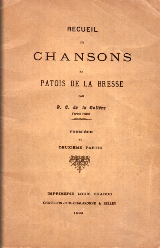 Recueil de chansons en patois de la Bresse