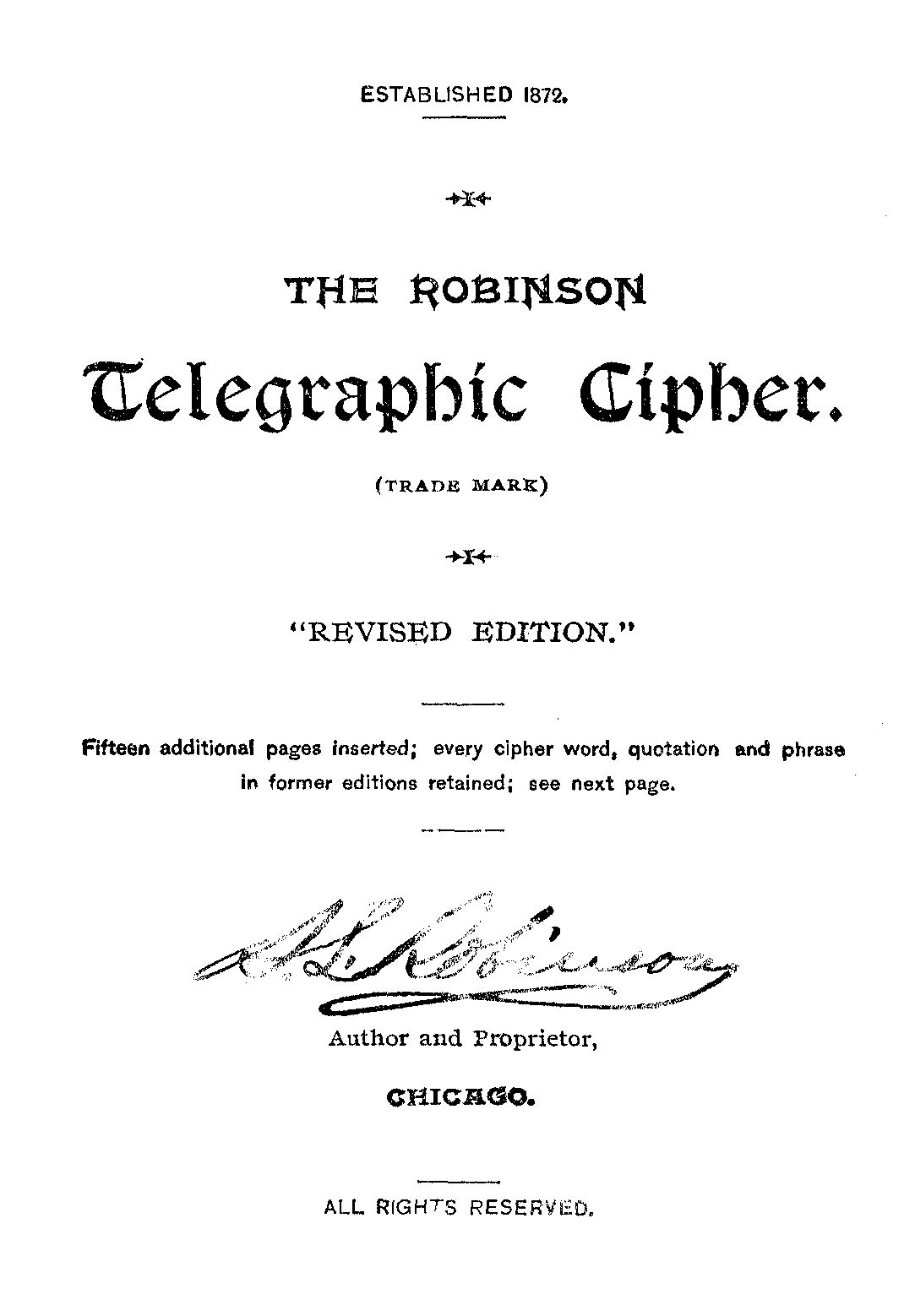 The Robinson Telegraphic Cipher