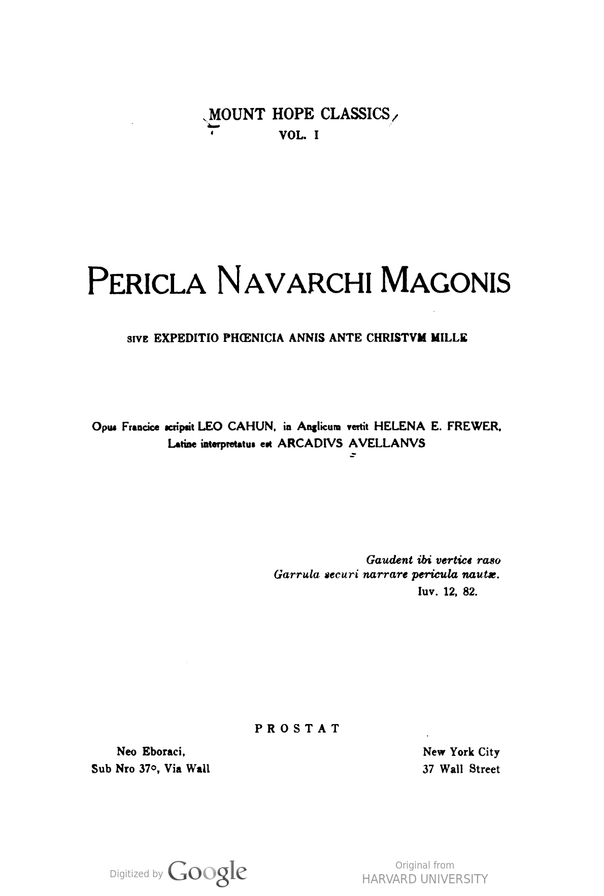 Pericla Navarchi Magonis; sive, Expeditio Phoenicia Annis Ante Christum Mille