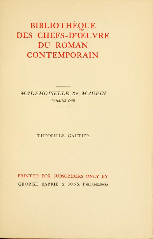 Mademoiselle de Maupin, Volume 1 (of 2)