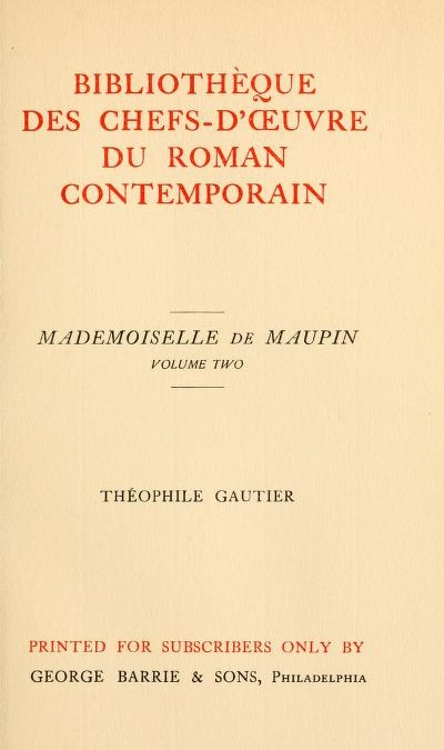 Mademoiselle de Maupin, Volume 2 (of 2)