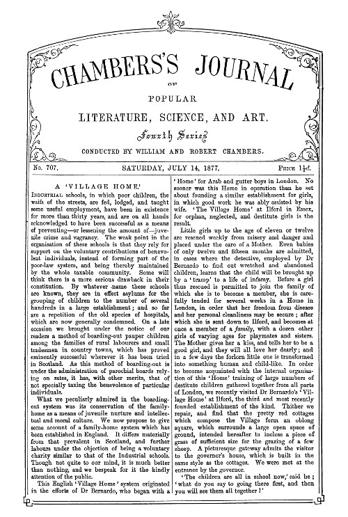 Chambers'in Halk Edebiyatı, Bilim ve Sanat Dergisi, Sayı 707, 14 Temmuz 1877