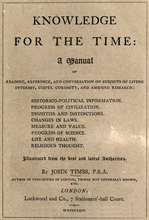 Knowledge for the Time&#10;A Manual of Reading, Reference, and Conversation on Subjects of Living Interest, Useful Curiosity, and Amusing Research