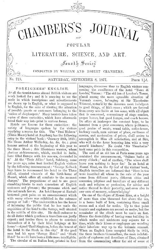 Chambers's Journal of Popular Literature, Science, and Art, No. 715&#10;September 8, 1877