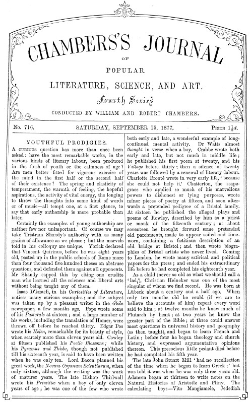 Chambers's Journal of Popular Literature, Science, and Art, No. 716&#10;September 15, 1877