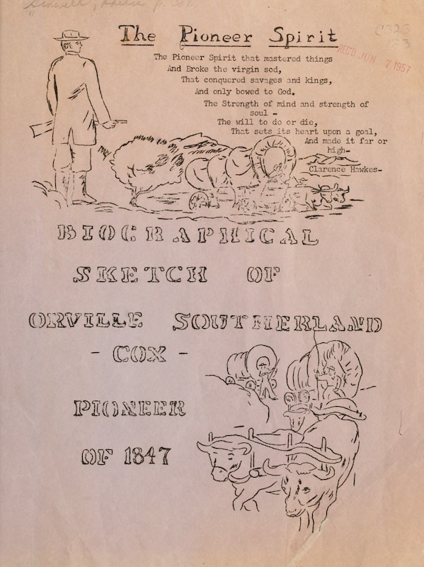 Orville Southerland Cox, Pioneer of 1847