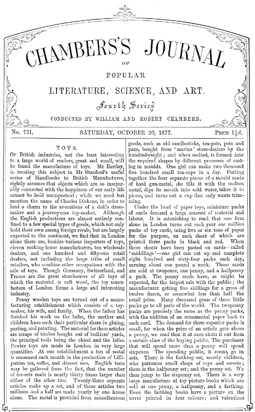 Chambers'ın Halk Edebiyatı, Bilim ve Sanat Dergisi, No. 721&#10;20 Ekim 1877