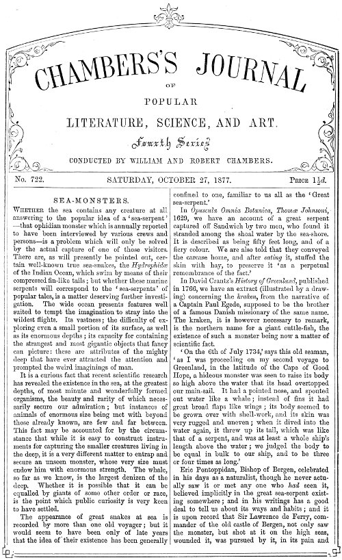 Chambers's Journal of Popular Literature, Science, and Art, No. 722&#10;October 27, 1877