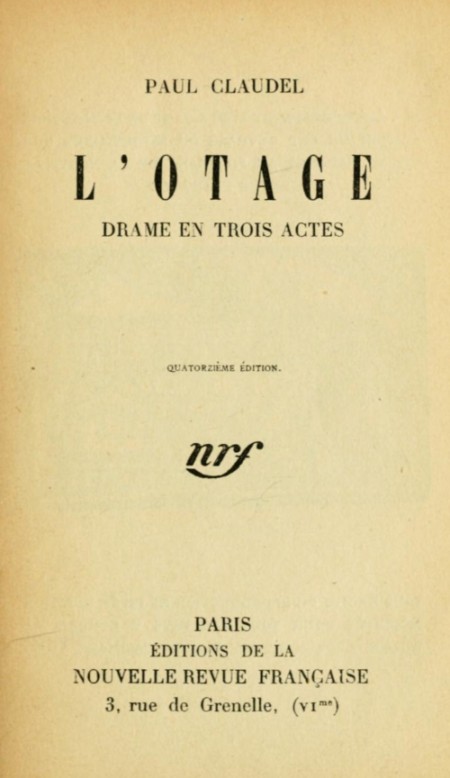 L'otage: Drame en trois actes