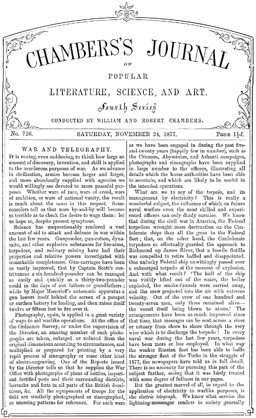 Chambers's Journal of Popular Literature, Science, and Art, No. 726&#10;November 24, 1877