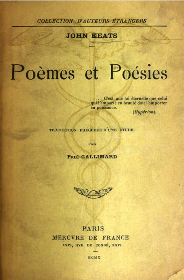 Poèmes et Poésies&#10;Traduction précédée d'une étude par Paul Gallimard