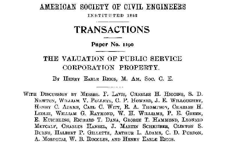 The Valuation of Public Service Corporation Property&#10;Transactions of the American Society of Civil Engineers,&#10;vol. LXXII, June, 1911, ASCE 1190