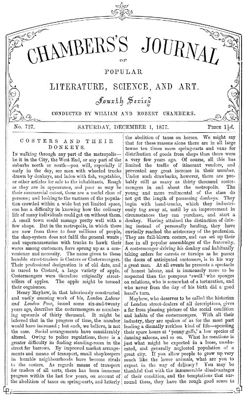 Chambers'ın Halk Edebiyatı, Bilim ve Sanat Dergisi, No. 727, 1 Aralık 1877
