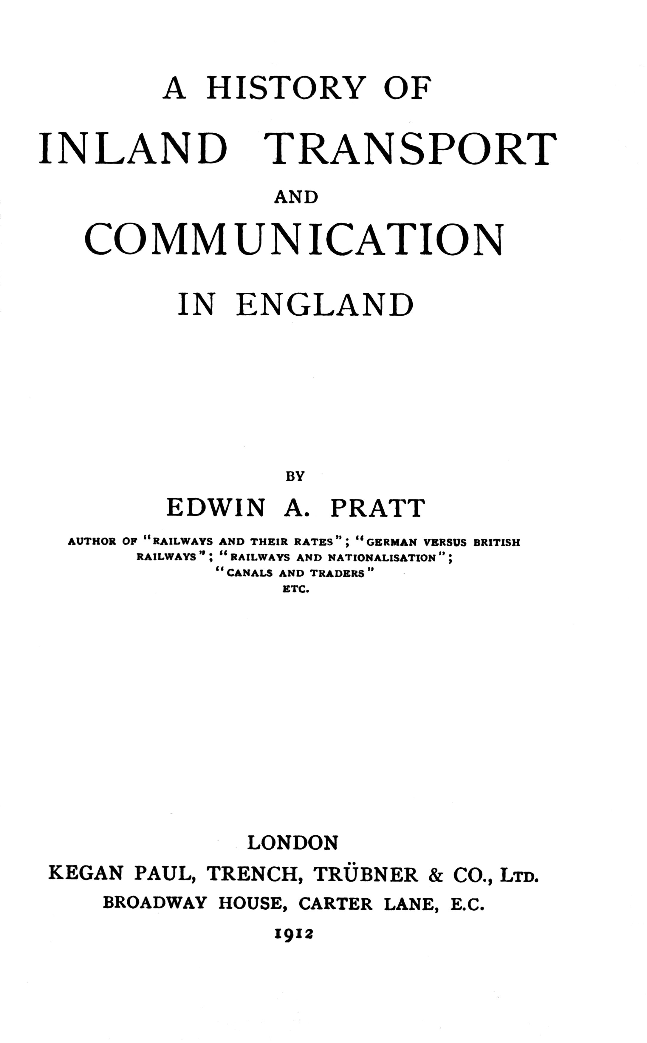 A History of Inland Transport and Communication in England