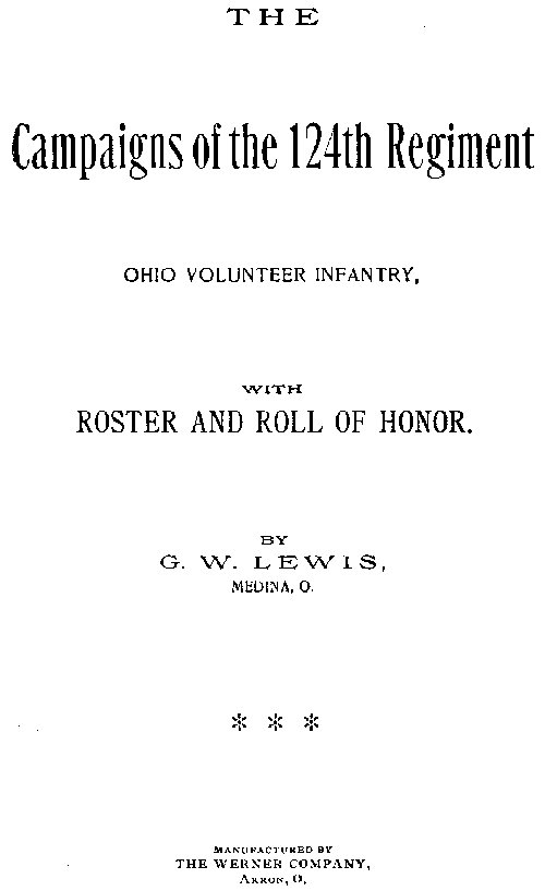 124. Alay, Ohio Gönüllü Piyade Tümeni'nin Kampanyaları, Roster ve Şeref Listesi