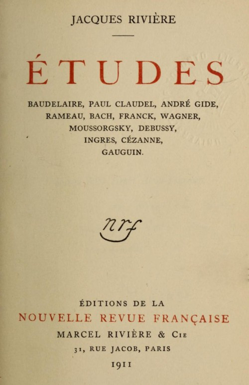 Etüdler: Baudelaire, Paul Claudel, André Gide, Rameau, Bach, Franck, Wagner, Moussorgsky, Debussy, Ingres, Cézanne, Gauguin