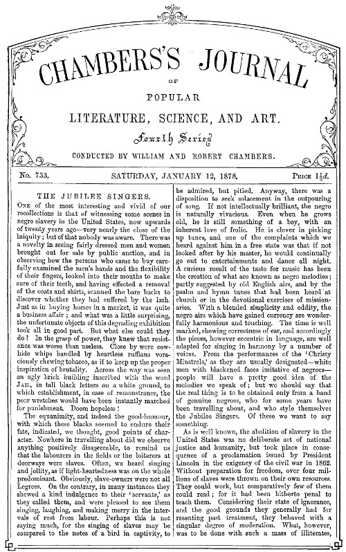 Chambers'ın Halk Edebiyatı, Bilim ve Sanat Dergisi, No. 733, 12 Ocak 1878