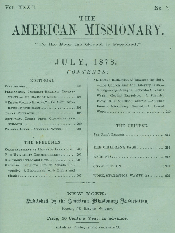 The American Missionary — Volume 32, No. 07, July 1878